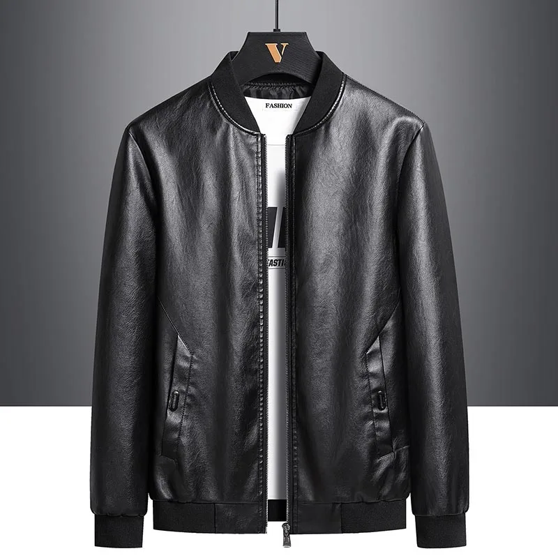 Autumn New Men Black Faux Leather Jacket for Male 8 XL Motorcycle Coat Pu Bomber Baseball Clothes