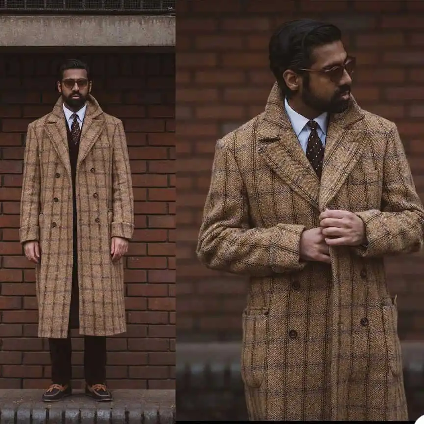 

Classic Overcoat Men Suit Slim Fit Coat Tailor-Made Party Beads Grid Suits Groom Groomsman Formal Occasions Size Customized