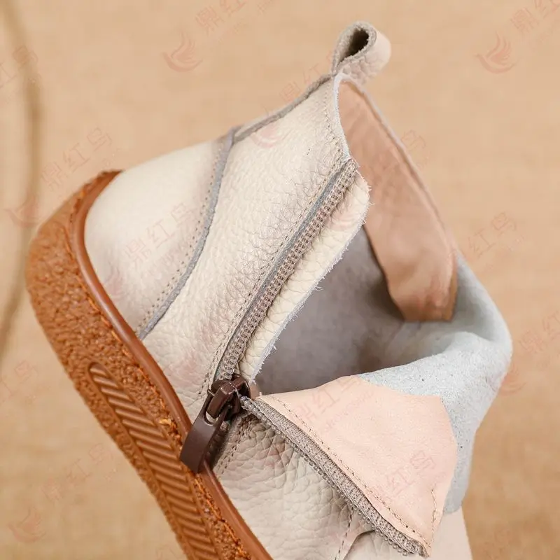 New genuine leather boots woman tied up flats orthopedic shoes women\'s waterproof booties ladies soft spring chelsea ankle boot