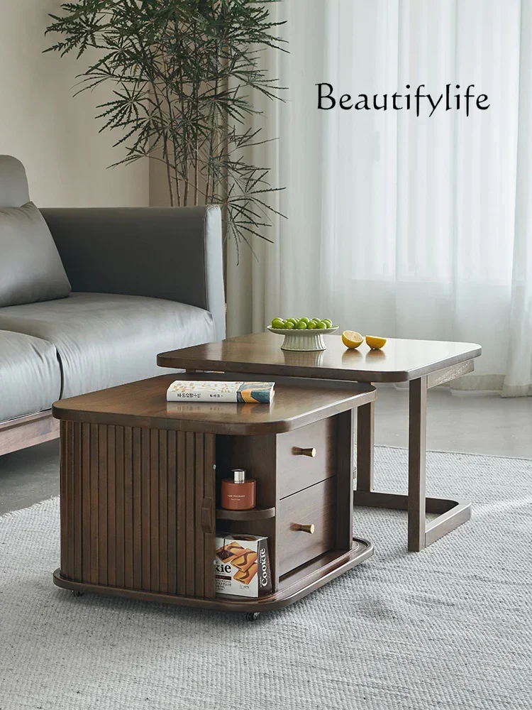 Simple Solid Wood Coffee Table Nordic Foldable Square Table Walnut Color Living Room Home Japanese Style Small Table