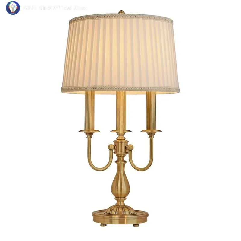 Three Lamp Stand Copper Table, European Creative Romantic Copper, Modern Bedside  Living Room Decoration