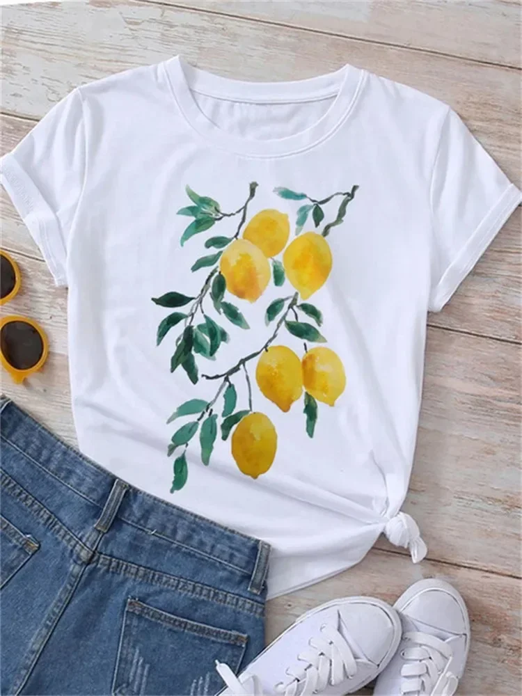 White Cartoon Casual Woman Female Clothes Summer Funny Watermelon Fruit Print Women T Shirt Harajuku Aesthetic Clothes