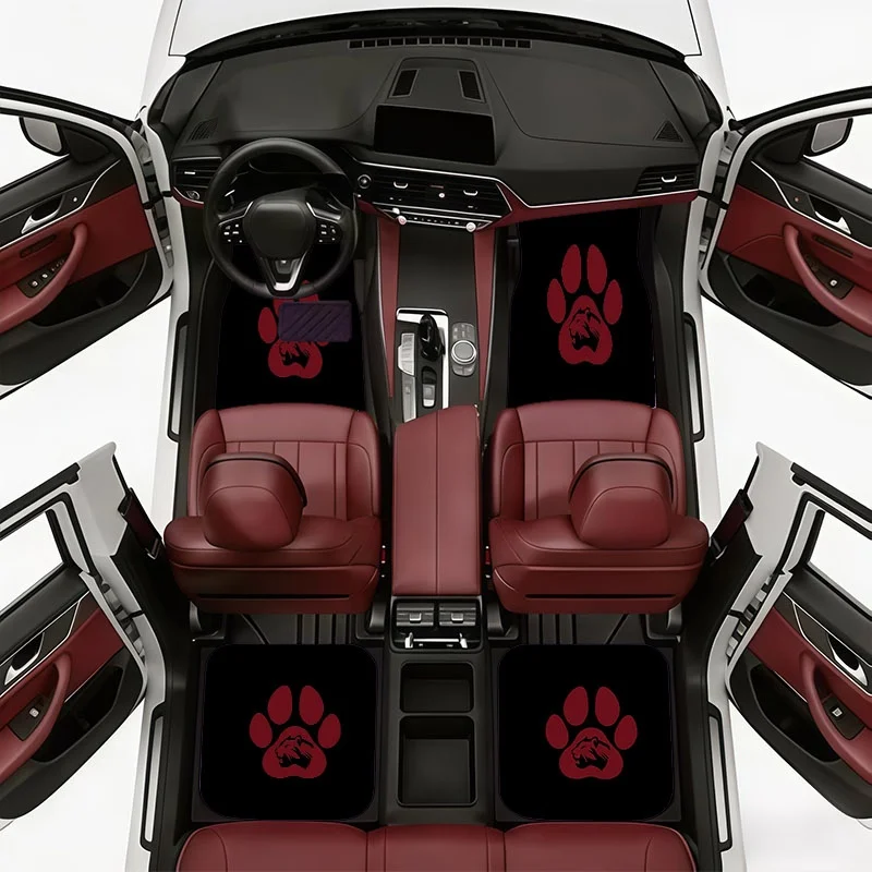 1pc/2pcs/4pcs/5pcs Car Foot Mats And Trunk Mats, Multiple Sizes Available, Durable ( Fiber) Floor Mats, Eye-Catching Red Lion Pa