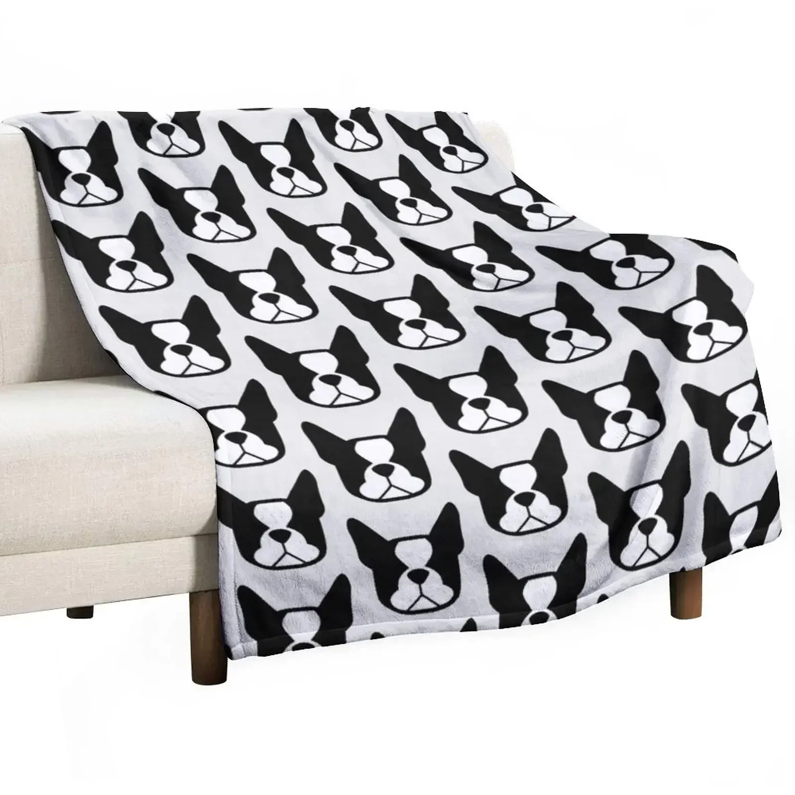 

Boston Terrier face in black and white - bold Boston silhouette - copyright Smooshface United - Boston Terrier gif Throw Blanket