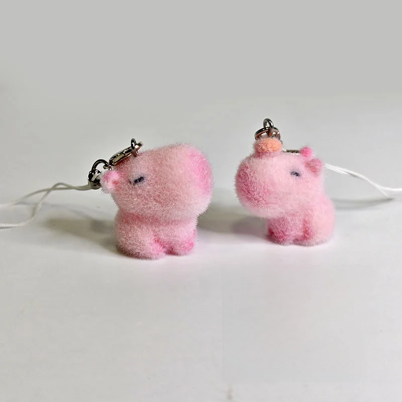 

Resin Flocking Cute hippo Animal Keychains Phone Charms Fluffy Cartoon Pendant Bag Earphone Case Car Key Ring Accessories