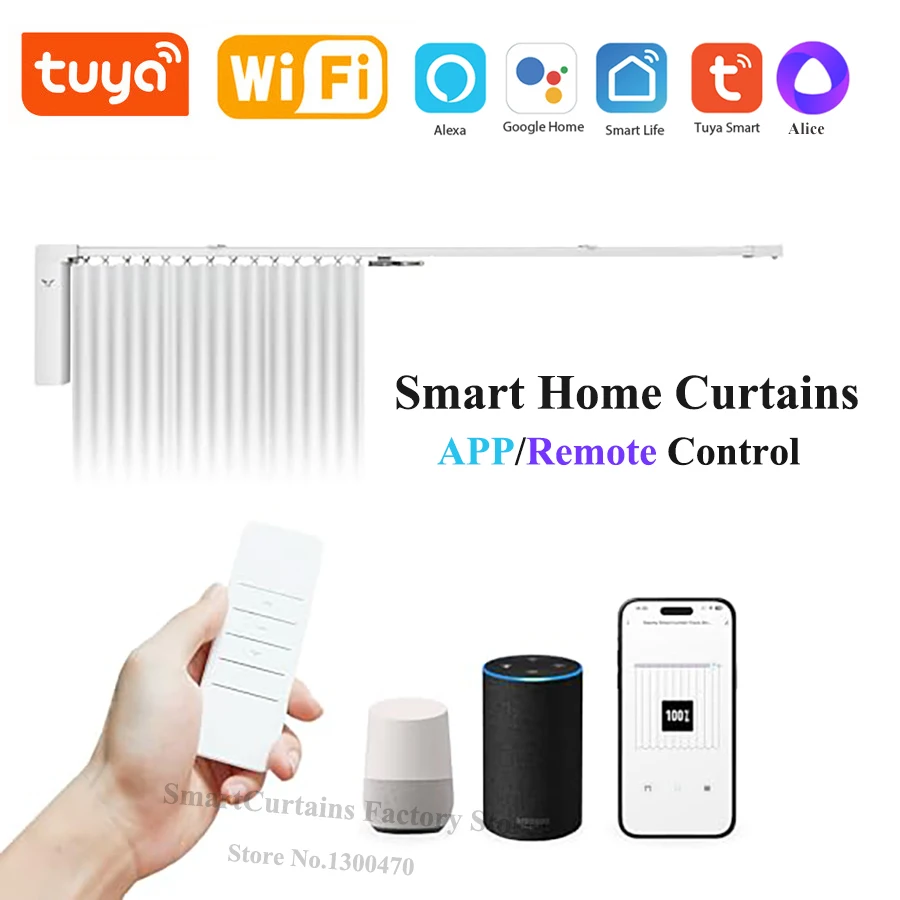 Cheap Tuya 3 Generation Shorter WiFi Curtain Motor Electric Track Rail Rod Automatic System Smart Home Curtains Remote Control