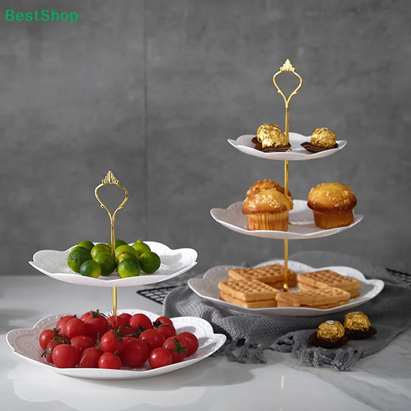 

♥Multi-layer Metal Dessert Stand- White Porcelain Fruit/Cake Serving Platter,Party Food Display Rack for Weddings/Afternoon Tea
