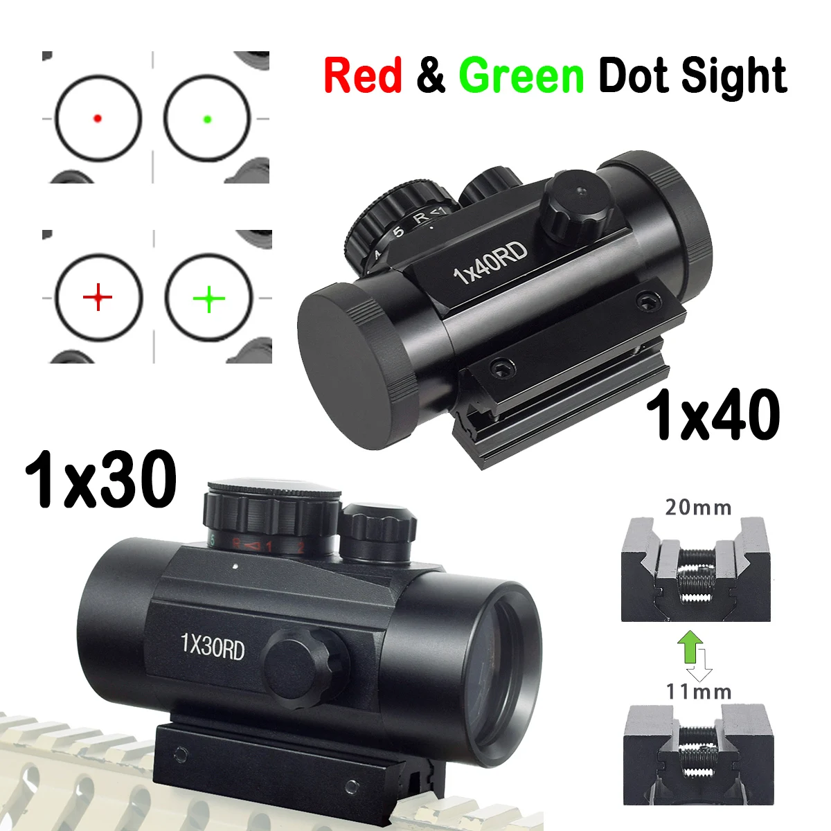 Tactical 1X30 1X40 Red Green Dot Sight Scope Battery Holographic Riflescope Optical Airsoft 20mm Rail Optics Hunting Accessories