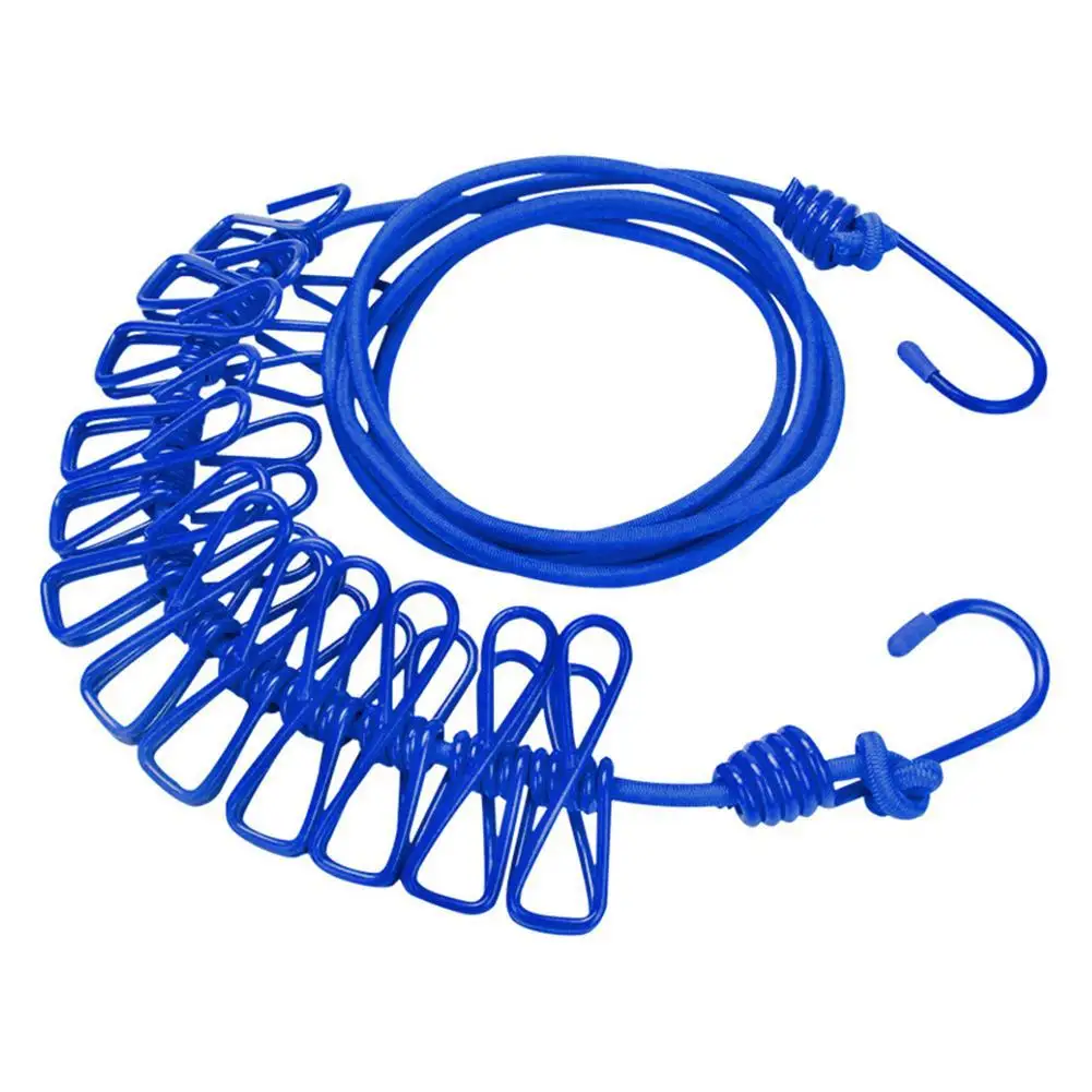 Portable Clothesline with 12 Clothespins Clothesline Stretchy Retractable Elastic Laundry Clothes Line Laundry Drying Rope