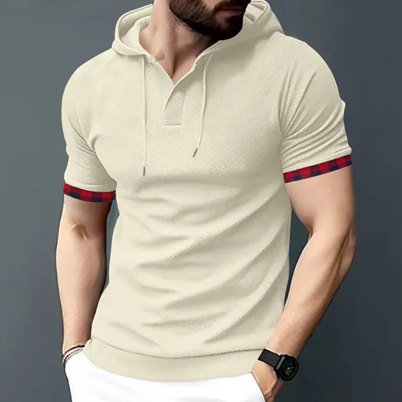 Camiseta masculina verão magro fitness com capuz de manga curta camisetas masculinas sportswer camiseta magro tshirt homme 3xl