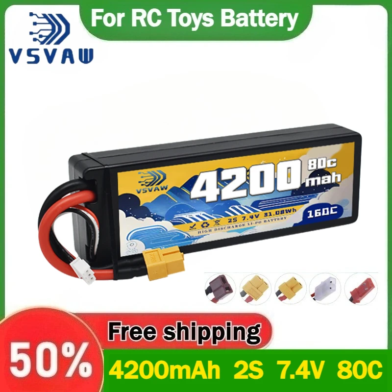 

VSVAW 4200mAh 2S 7.4V 80C Lipo Battery with T XT60 XT90 Plug for 1/12 Drift Racing Big-foot Off-road Hard-shell Lithium Battery