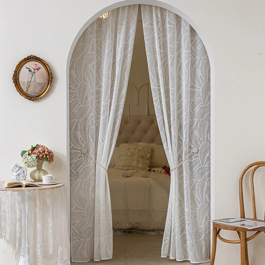 French Romantic 1/2 Panels 3D Embossed White Curtain Sheer Light Blocking Non-Light Filtering Suitable for Bedroom Living Room B