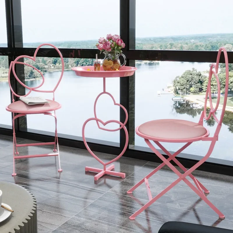 Romantic Pink Web Celebrity Milk Tea Shop Coffee Table Beauty Nail Auxiliary Tables And Chairs Nordic Home Balcony Table