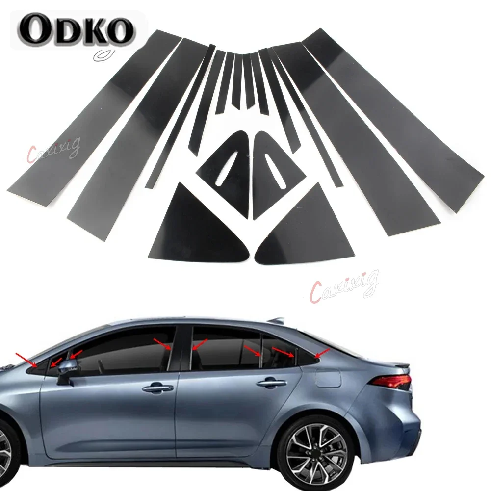 16Pcs Gloss Black Stickers For TOYOTA Corolla Sedan 2020-2022 Door Trim Pillar Posts Cover Decoration Car Accessories