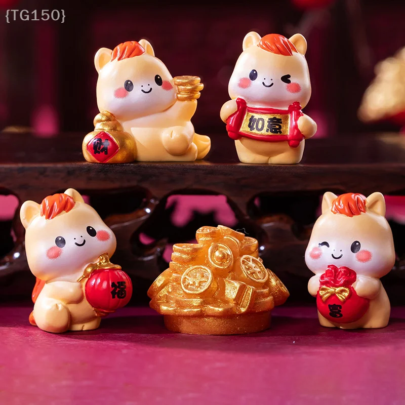 【رقم】2026 تمثال حصان محظوظ، ديكور المناظر الطبيعية الصغيرة على شكل حيوانات كرتونية لتزيين المنزل والمكتب للعام الجديد