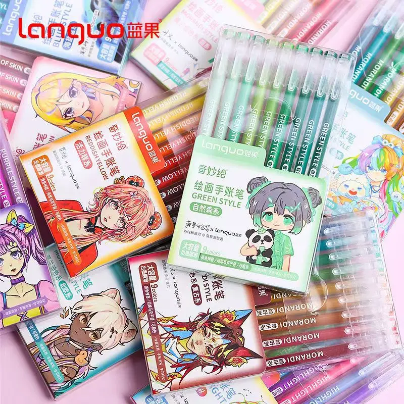 

Languo 9color/Set Gel Pens Set Colored Painting Gel Ink Pen 0.5mm Diy Graffiti Pen Morandi Retro Color Drawing Pen Art Supplies