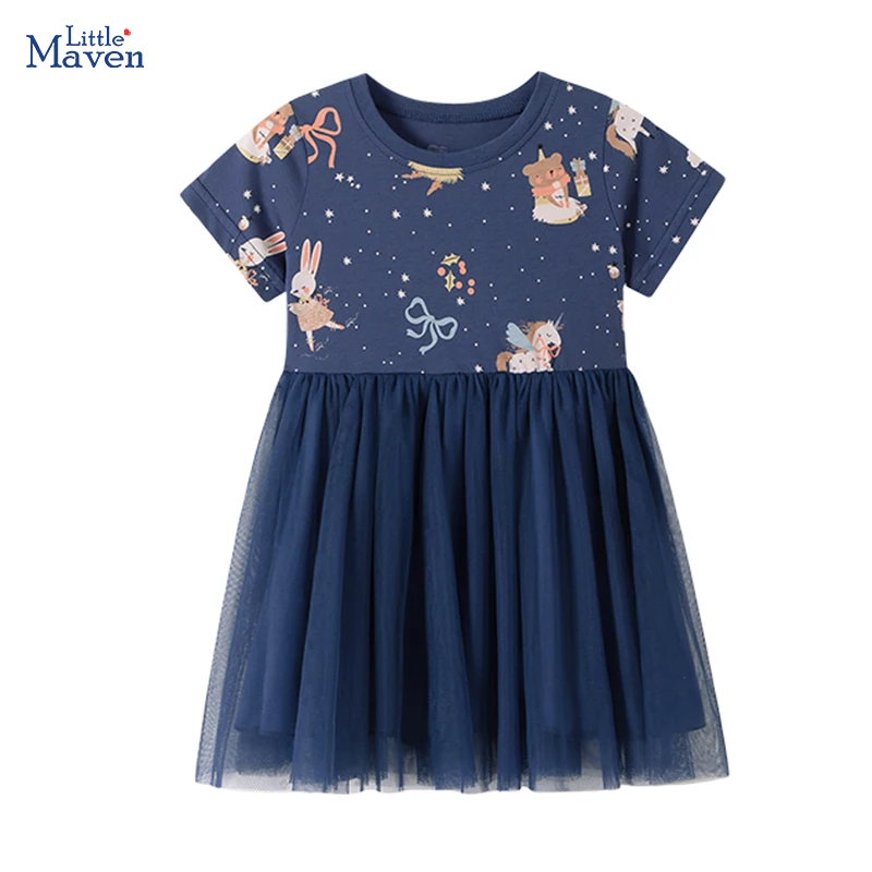 Little Maven Kleid für Babymädchen 2026 Sommer Neu Applikationen Kinderkleidung Cartoon Bär Kinderbekleidung Prinzessin Freizeitkleider