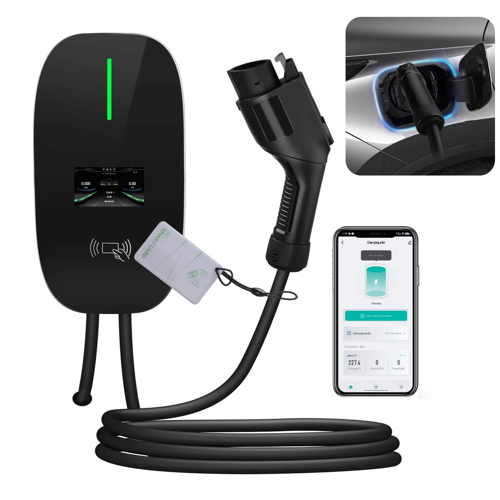 

Junsun Level 2 EV Charger 48A 11KW SAE J1772 EVSE Adjustable Current 8 10 13 16 32 40 48A With Charging Indicator LCD Display RFID Bluetooth WIFI APP Control 1M Input Cable 7M Charging Gun Cable American Standard Electric Vehicle Charging Station
