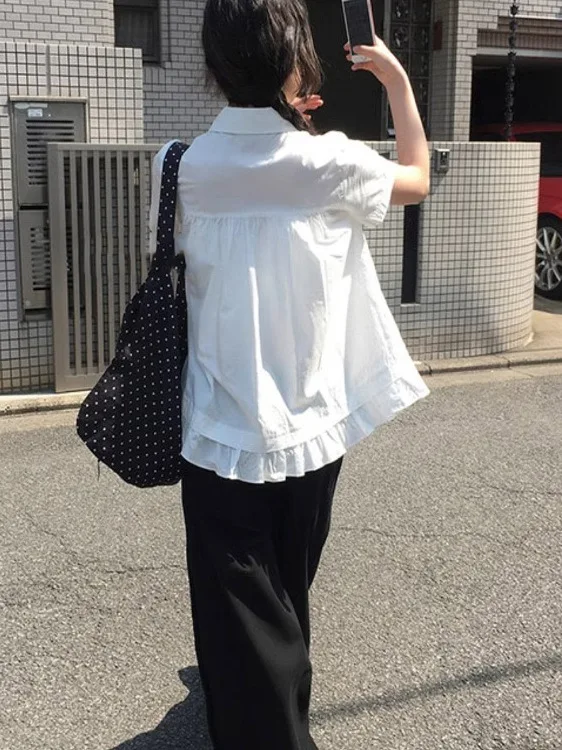 

Gulu Gulu Korean Sle Sweet Ruffle Splice ort Sve irt Топ Свободные широкие повседневные джинсы Брюки Женские модные летние брюки...