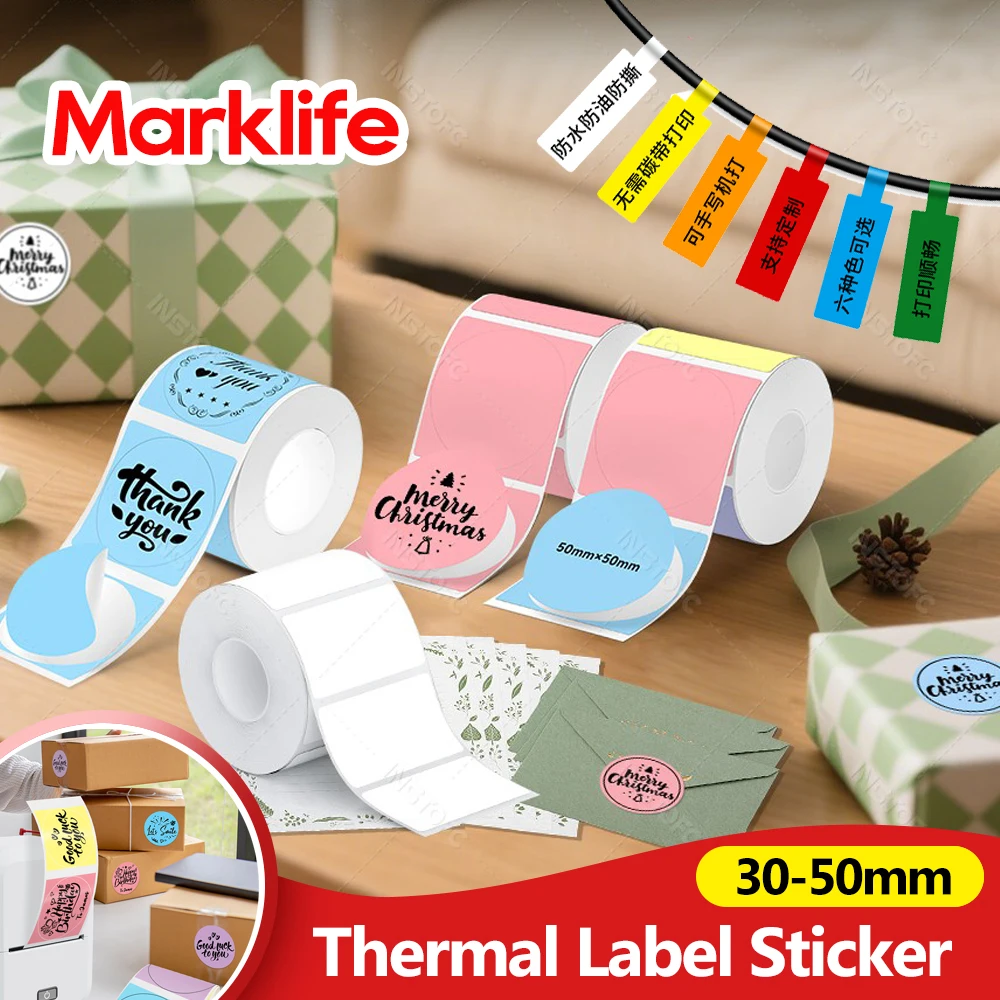 30-50mm White Rould Color Transparent Label Printer Thermal Adhesive Sticker Compatible for Marklife X2 P50 2inch Label Maker