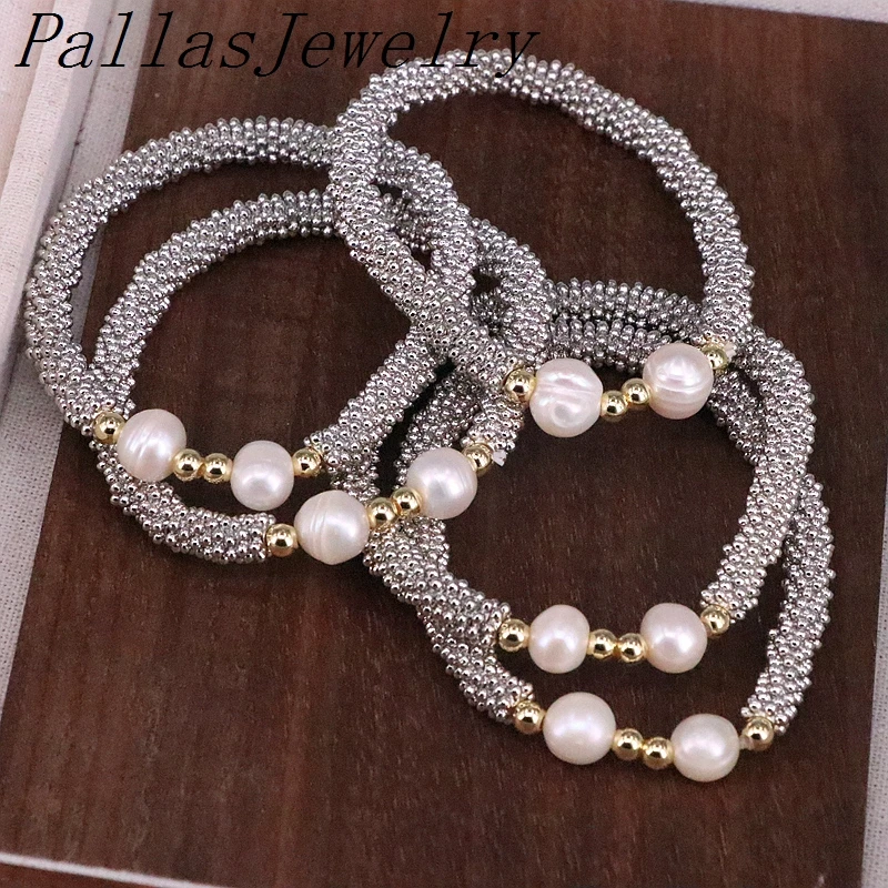 فواصل معدنية كلاسيكية للنساء والرجال ، مجوهرات حبلا بالخرز الزهري المسطح ، سوار مرن ، إكسسوارات الموضة ، هدية ، 5: 8.5 #5