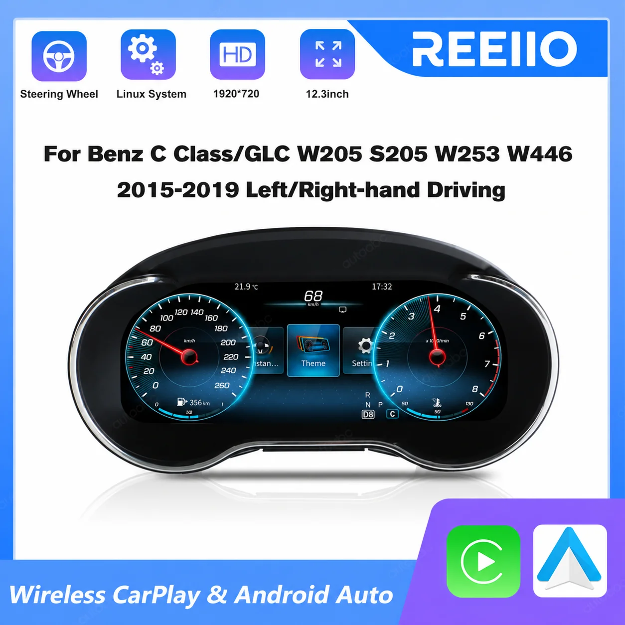

12.3 "LCD Digital Dashboard Cluster For Mercedes Benz C/GLC W205 S205 W253 W446 2015-2020 Auto Instrument Panel Cockpit
