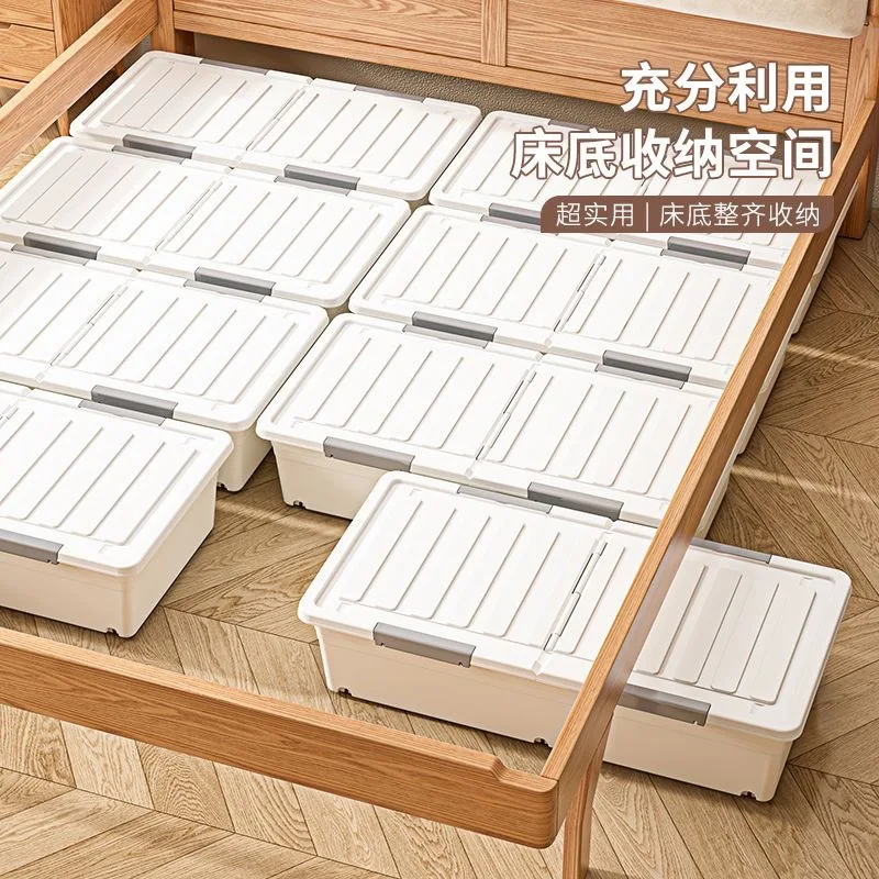 Wheeled Underbed Shoe Clothing Storage Box Flat Bedroom Organizer Cover Space Saving Bed Bottom