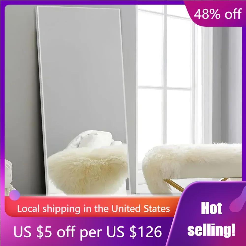 

64" X 21" Aluminum Alloy Frame Floor Mirror With Stand Full Body Mirror for Bedroom Wall Mirrors for Room Silver Freight Free