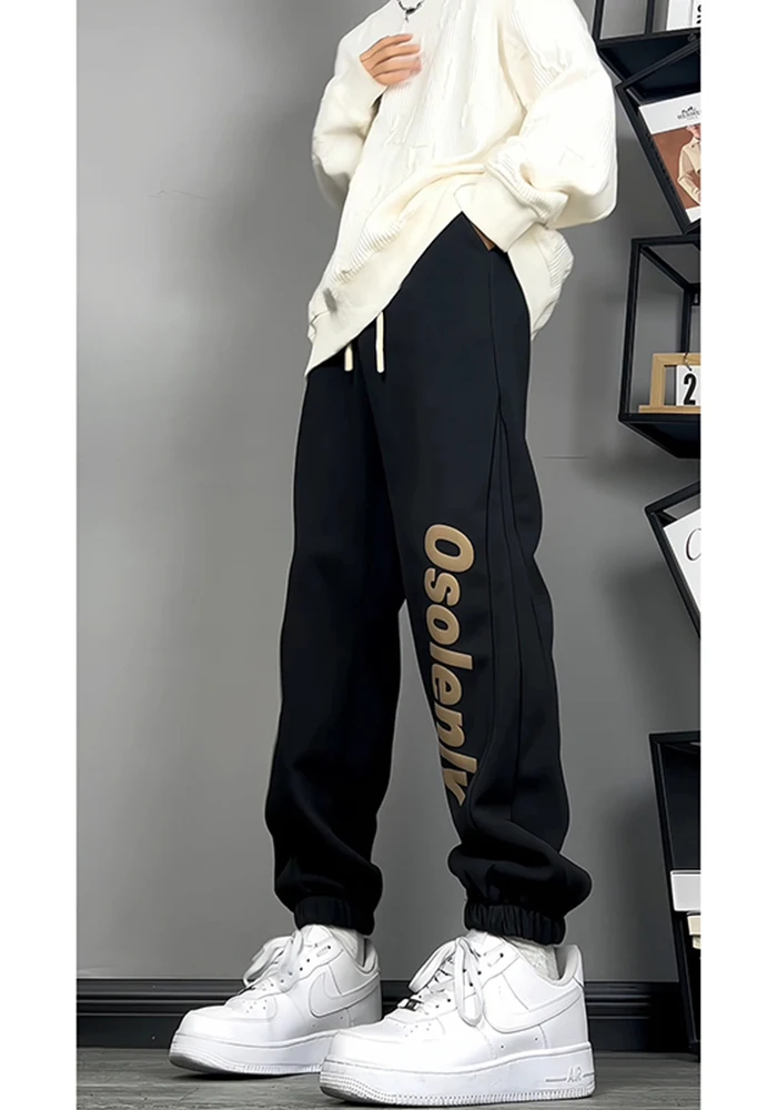 

Thiened Fce Men's Casual Sports Pants Long Leg Effect American Sle Autumn Winter Ootd Matching Cuffed Leisure Sports P...
