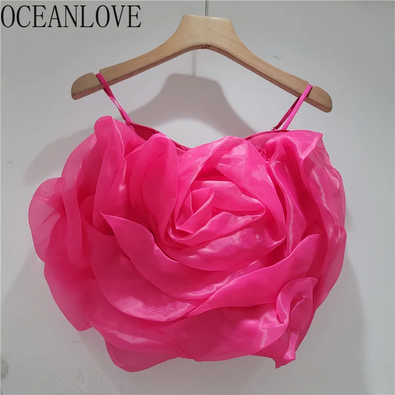 

OCEANLOVE Chiffon T Shirt for Women Big Flowers Solid Spring Summer Sexy Ropa De Mujer Korean Fashion Retro Y2k Tank Tops