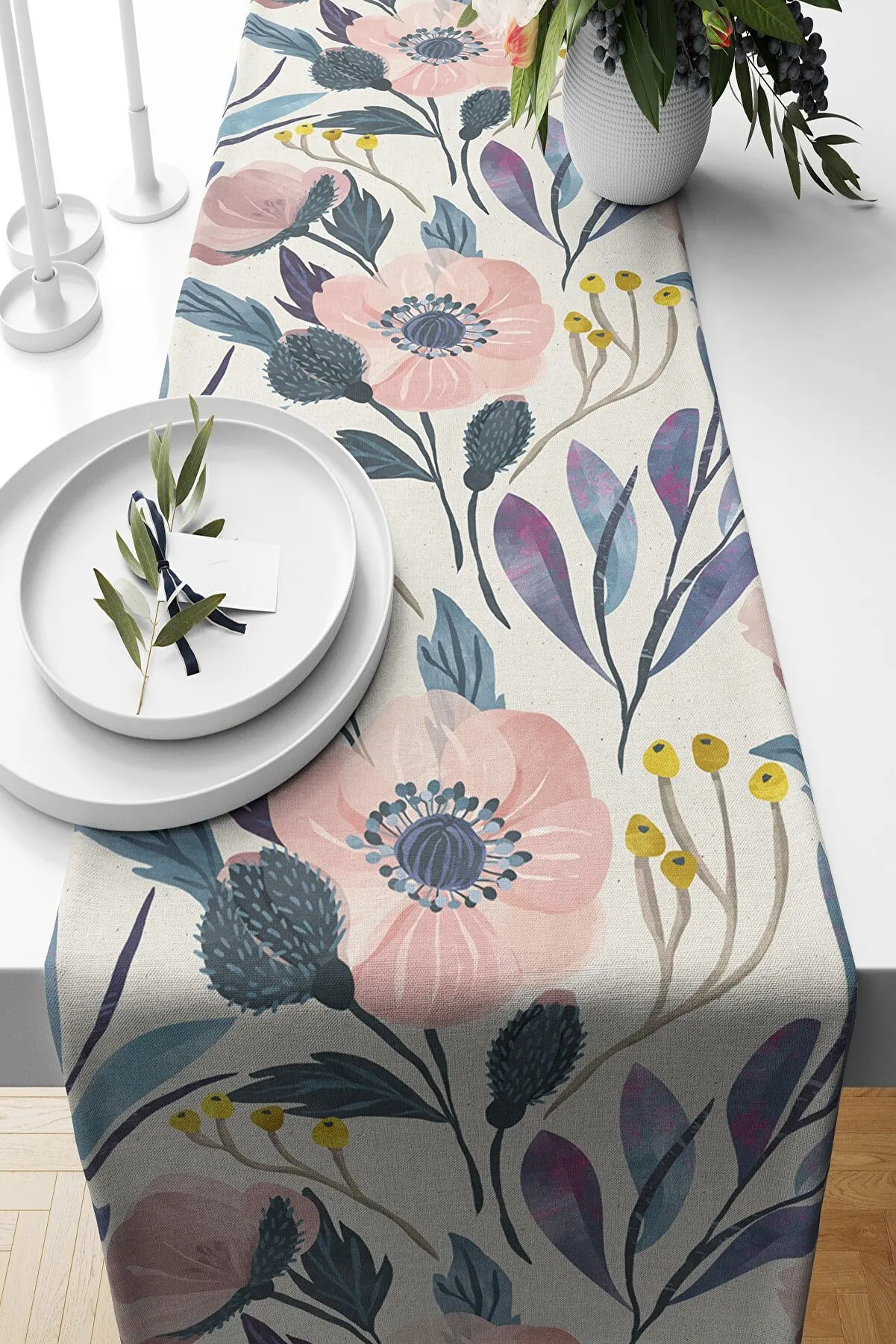 40*140 Cm Floral Pattern Suede Woven Decoration Family Party Dining Long Washable Table Cloth Runner Placemat