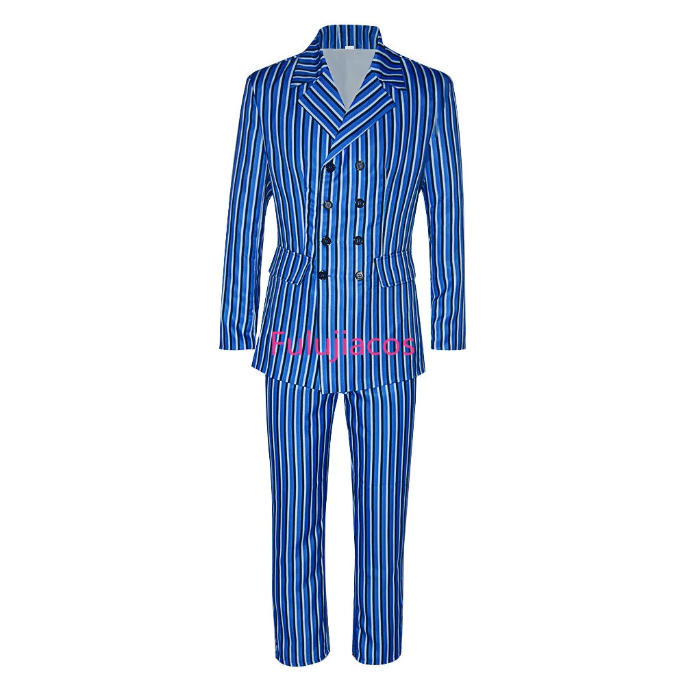 

The Doctor Cosplay Blue Striped Top Pant Suit Costume