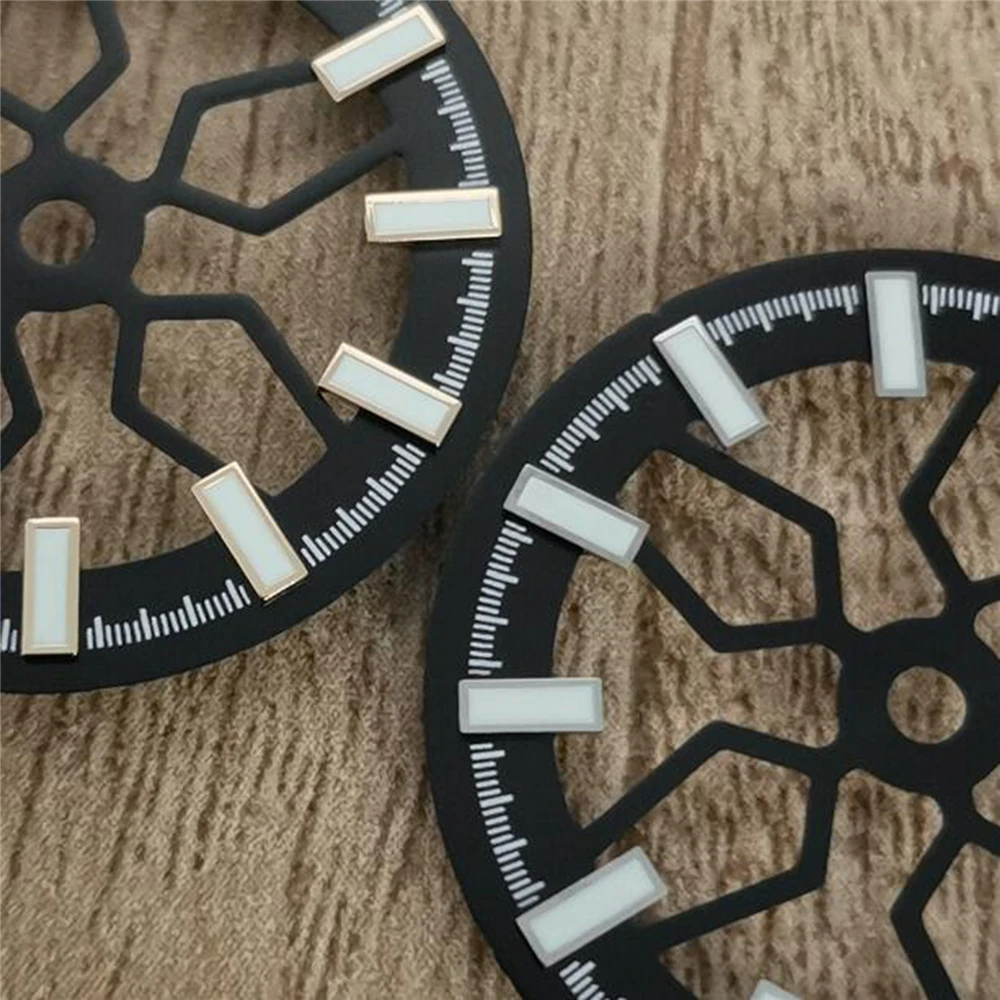 Neues NH70-Zifferblatt, 28,5 mm Zifferblatt, hohles Rad, grün leuchtendes Uhrenzubehör für NH70-Uhrwerk, Zifferblätter