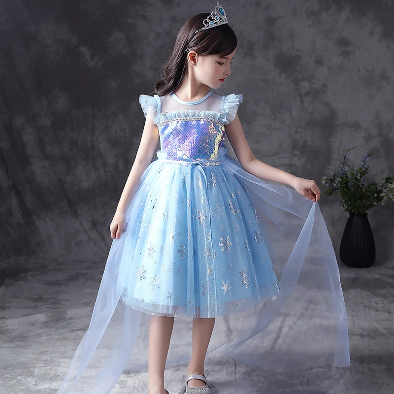 Summer Princess Snow Queen Sequin Costumes Girls Dress Up Fancy Halloween Christmas Party Drama Disguise Carnival Clothes 3-12Y