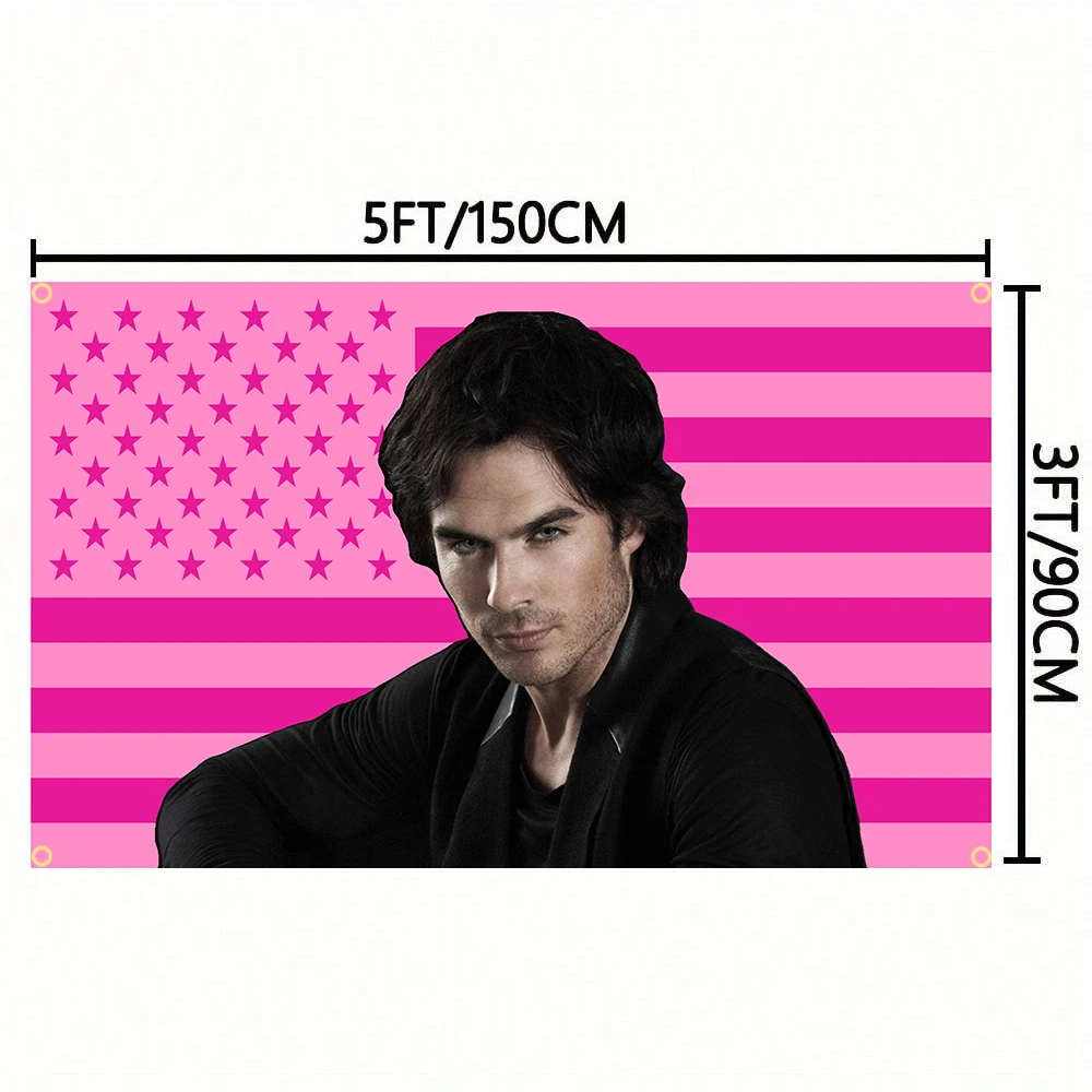 90X150CM Ian Somerhalder Pink American Vampires Damon Salvatorea Flag Tapestry Wall Hanging Bed Room Bar Aesthetic Room Decor