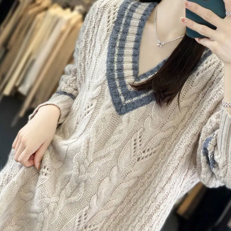 Knielengte truien voor dames truien truien dames basic tuniek veelzijdig woon-werkverkeer zus esthetische zoom raster bloemen zacht