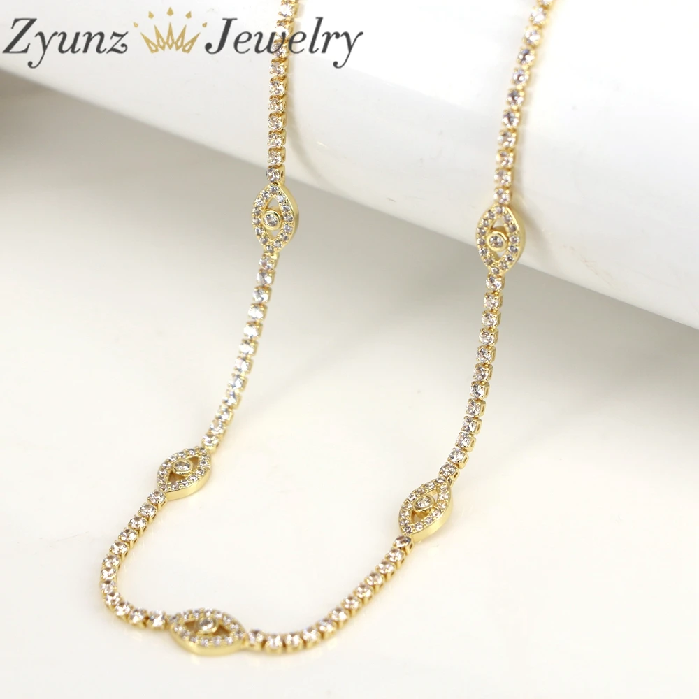 5PCS, Luxury Heart Butterfly Eye Gold Plated CZ Tennis Chain Zircon Paved Crystal Chain Choker Necklace For Women Jewelry