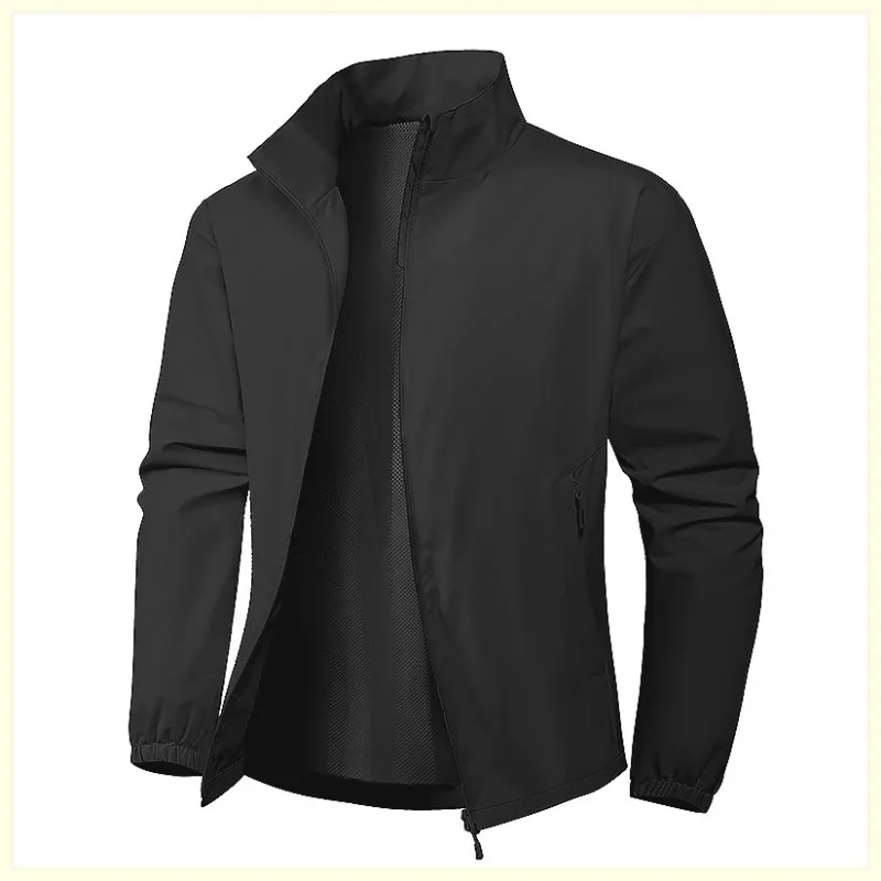 Men's Autumn Stand Collar Lightweight Jacket Casual Outdoor Sports Solid Color Breathable Fitness Running Streetwear Versatile 2