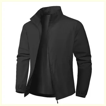 Men's Autumn Stand Collar Lightweight Jacket Casual Outdoor Sports Solid Color Breathable Fitness Running Streetwear Versatile 2