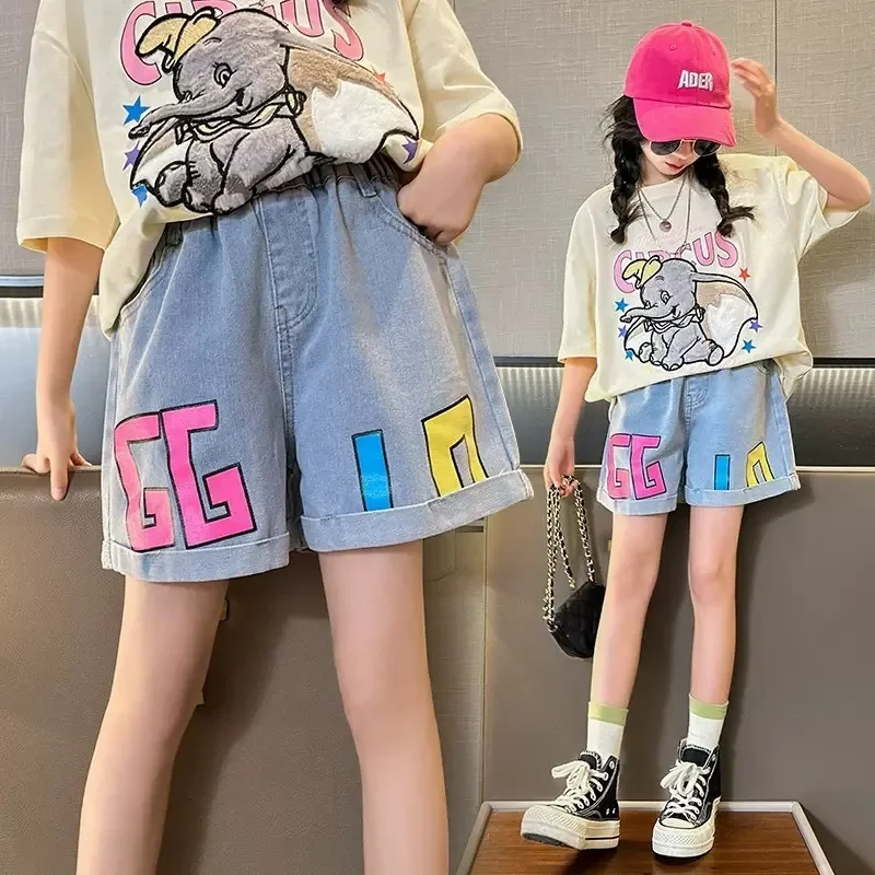 A Thin Style of All Western Girls Children's Pants 2024 Girls' Denim Shorts Summer Casual Loose Summer Wear