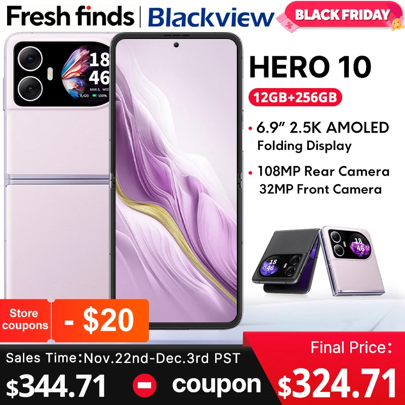 World Premiere Blackview HERO 10 Smartphone12GB+256GB 6.9 inch AMOLED Folding Display 45W Charging MTK Helio G99 108MP Camera