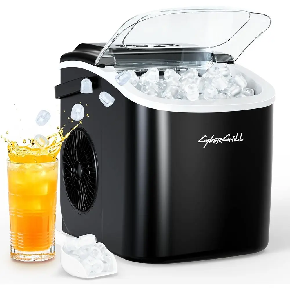 

Портативный льдогенератор с ручкой, быстрое приготовление льда за 6 минут, 26 фунтов в день, функция самоочистки, корзина для льда и совок в комплекте, идеально подходит для дома, комплект