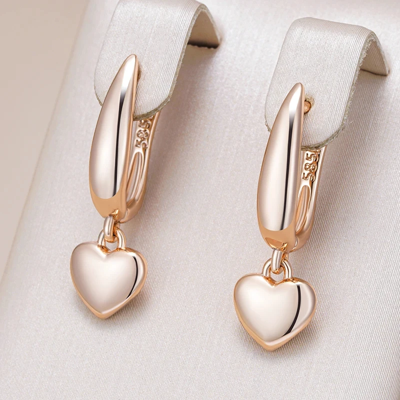 Wbmqda Cute Love Heart Drop Earrings For Women 585 Rose Gold Color Girls Children\'s Jewelry Gifts