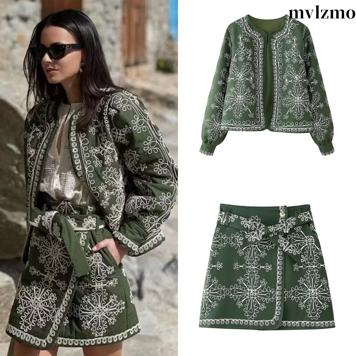 2024 Autumn Y2k Lady Outfit Fashion Print Cardigan Shorts Set Women Casual O-neck Lantern Jacket Wide Leg Shorts Female Suit