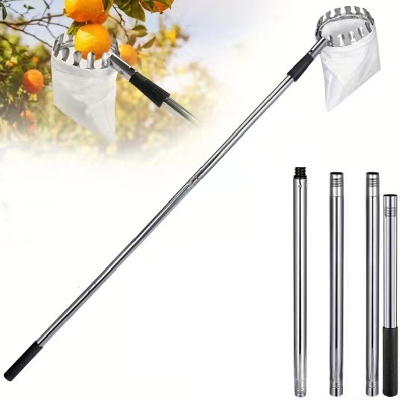  Stainless Steel Splicing Rod Fruit Picker 1.6/2.4/3.2/4M Telescopic Pole High Tree Orchard Picking Tool For Farm Garden Supplies 