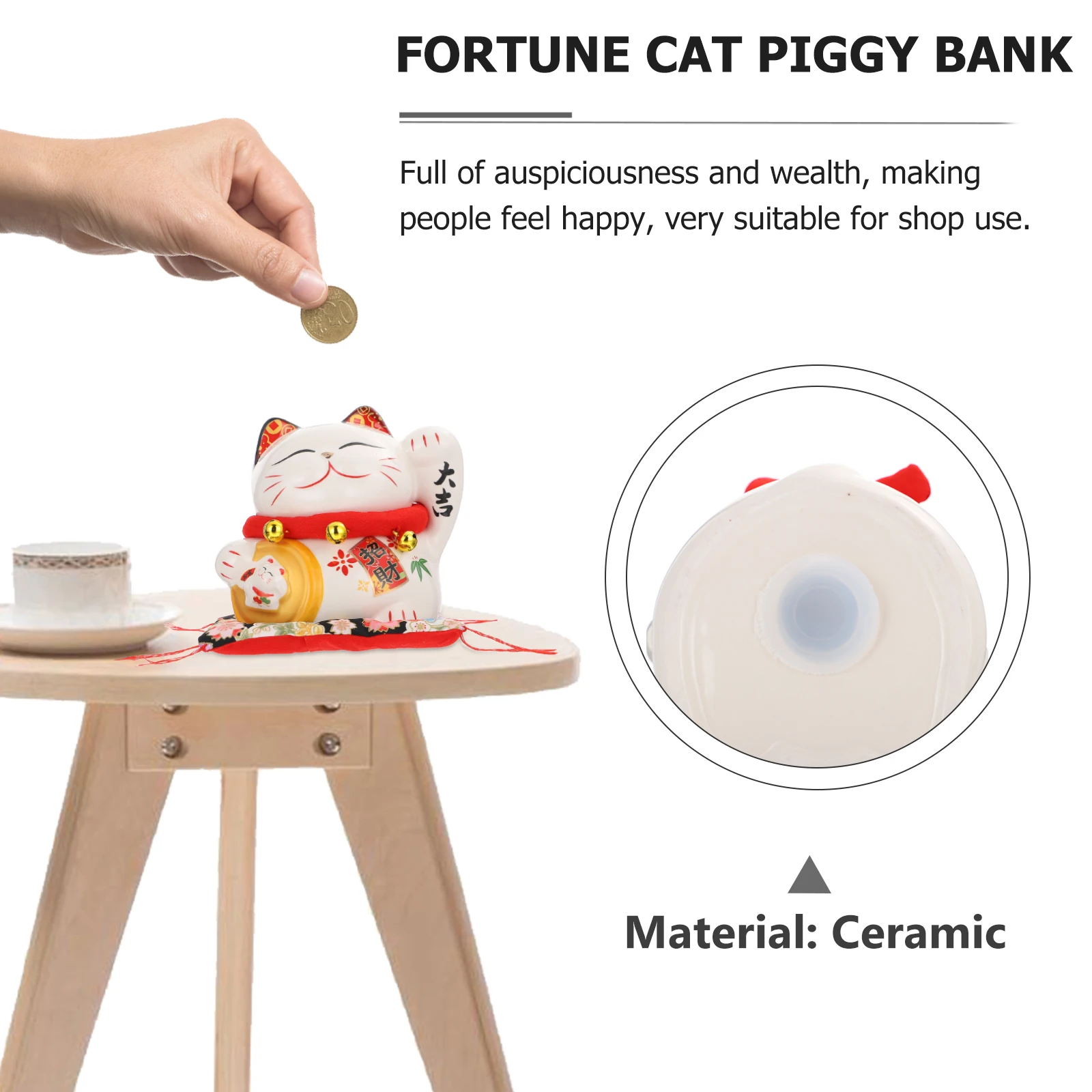 

Stylish Piggy Bank Ceramic Mini Good Luck Cat Figurine Toy Desktop Chinese Cute