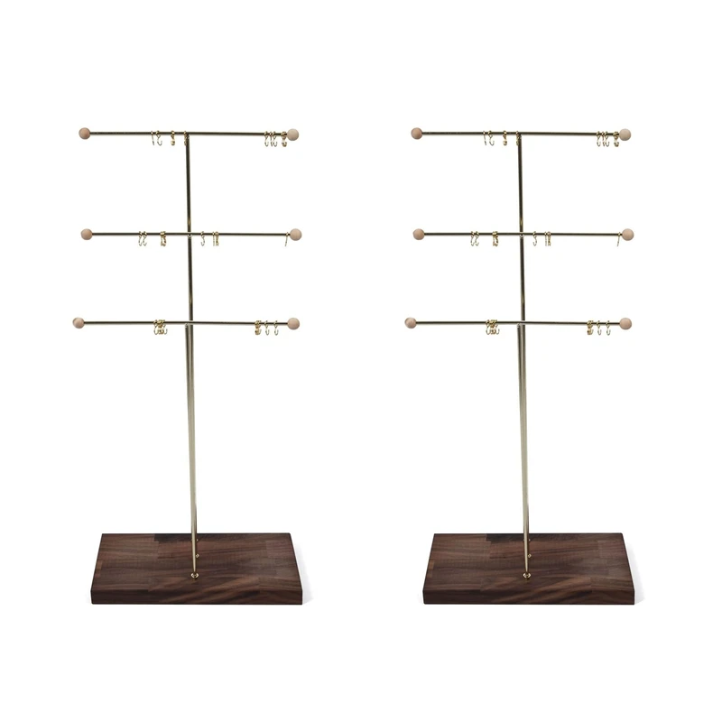 

2X Metal 3 Tier Tabletop Bracelet Necklace Jewelry Necklace Organizer Display Tree Jewelry Holder Jewelry Walnut