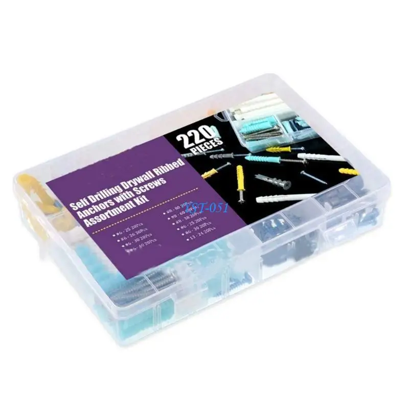 E15A 220-delige muurpluggen en schroevenset zelftappende gipsplaten schroeven muurankers