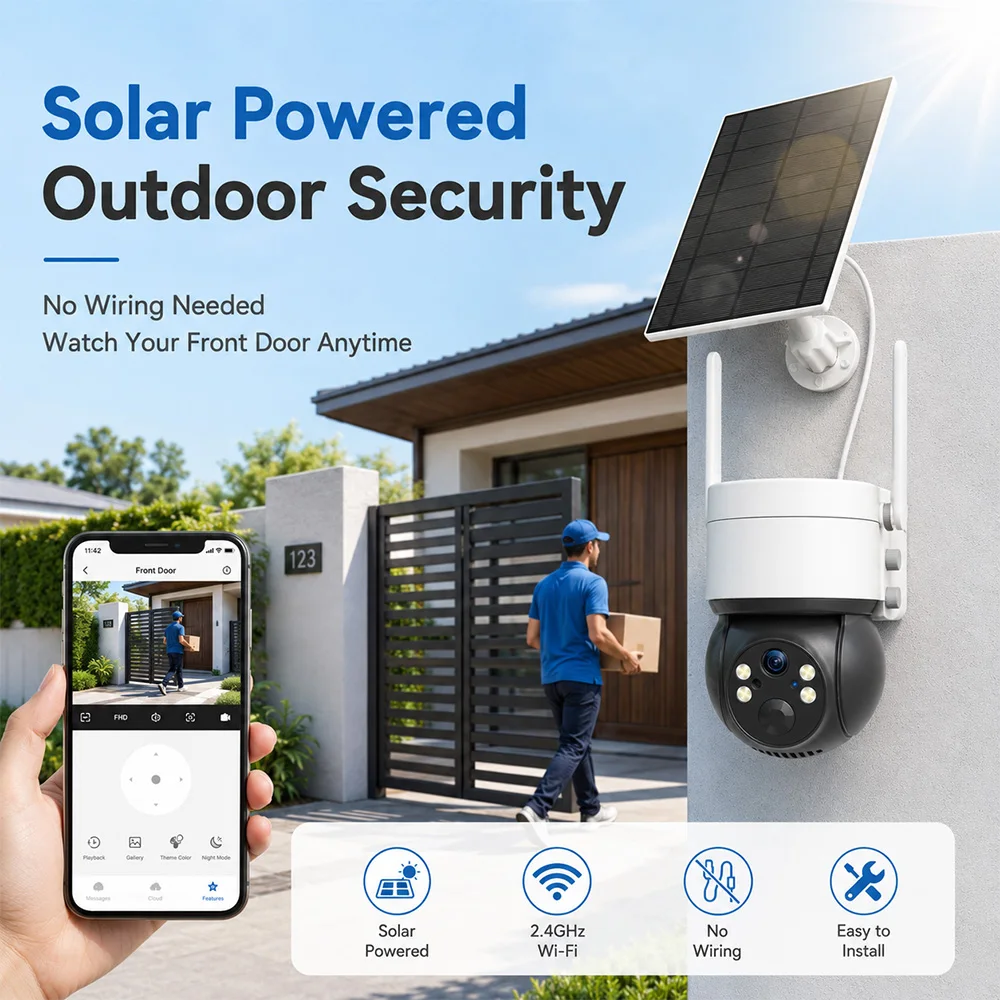 Solar WiFi Camera 3MP TUYA Smart Outdoor PTZ Security Camera Solar Powered 2-Way Audio Full Color Night Vision PIR Alerts IP66