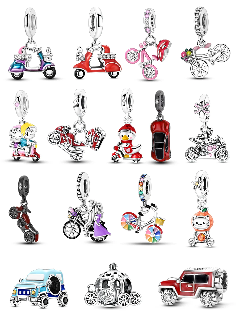 AliExpress NONE Original 925 Sterling Silver Charms Beads Bicycle Electric Bike Pendants Fit Bracelet Necklace DIY Pendants Jewelry Women Gift